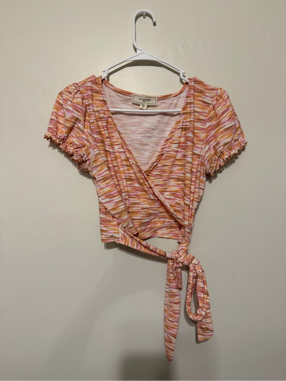 No Comment Pink and Orange Space-Dye Wrap Crop Top